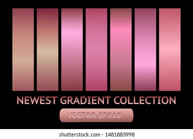 Gold rose metal gradient chrome texture background set. Golden metal gold rose chrome texture vector icon foil background collection. Gold rose background for banner, ribbon, label. Gold shine design