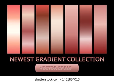 Gold rose metal gradient chrome texture background set. Golden metal gold rose chrome texture vector icon foil background collection. Gold rose background for banner, ribbon, label. Gold shine design
