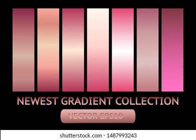 Gold rose metal gradient chrome scratched texture vector icon foil background set for banner, ribbon, label. Shine design collection. Elegant light effect seamless pattern template
