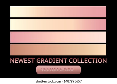 Gold rose metal gradient chrome scratched texture vector icon foil background set for banner, ribbon, label. Shine design collection. Elegant light effect seamless pattern template