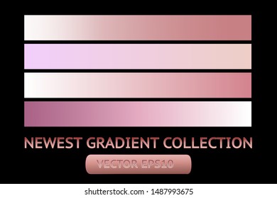 Gold rose metal gradient chrome scratched texture vector icon foil background set for banner, ribbon, label. Shine design collection. Elegant light effect seamless pattern template
