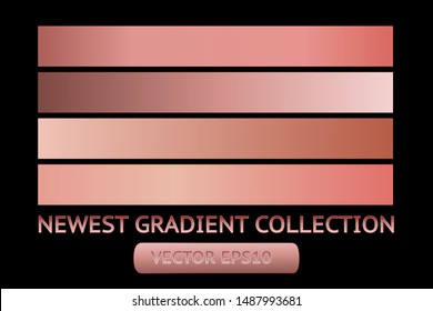 Gold rose metal gradient chrome scratched texture vector icon foil background set for banner, ribbon, label. Shine design collection. Elegant light effect seamless pattern template