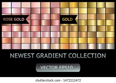 Gold and rose gold metal gradient scratch texture background set. Gold gray scratched metal chrome texture vector icon foil background collection. Gold for banner, ribbon, label. Golden scratch