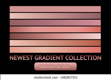 Gold rose metal gradient scratch texture background set. Golden rose scratched metal chrome texture vector icon foil background collection. Rose gold grunge for banner, ribbon. Rose golden scratch