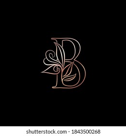 Gold Rose Outline Letter B Luxury Decorative Initial Logo Icon, Elegance  Ornate Deco  Logo Design