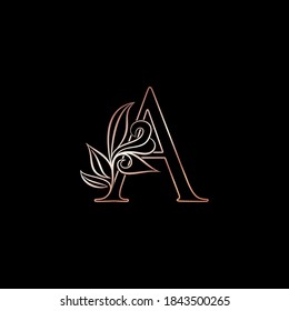 Gold Rose Outline Letter A Luxury Decorative Initial Logo Icon, Elegance  Ornate Deco  Logo Design