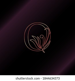 Gold Rose Outline Letter O Luxury Decorative Initial Logo Icon, Elegance Swirl Ornate Logo Design