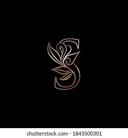 Gold Rose Outline Letter S Luxury Decorative Initial Logo Icon, Elegance  Ornate Deco  Logo Design