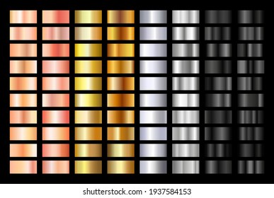 Gold rose, silver, black and gold texture gradation background set. Metallic vector gradients. Elegant, shiny big gradient collection for chrome button, ribbon, metal frame, border, label design. - Shutterstock ID 1937584153