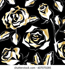 Gold roses flowers set.Decorative pattern flowers collection on a black backdrop.For web site,poster,placard,wallpaper.Invitation for birthday,valentine's day and mother's day