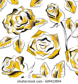 Gold roses flowers set.Decorative pattern flowers collection on a white backdrop.For web site,poster,placard,wallpaper.Invitation for birthday,valentine's day and mother's day