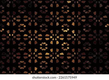 Gold roses with leaves on black, Seamless pattern. Vector.