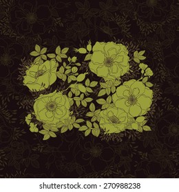 Gold roses on brown background. Vector illustration