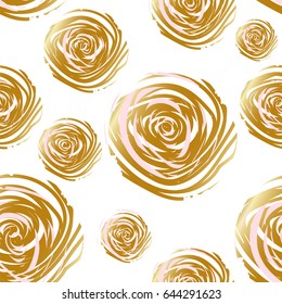 Gold roses seamless pattern. Artistic background for wallpaper, wrapping, scrapbooking, textile, wedding, save the date, banner, brochure, poster, home decor, etc. Vector 