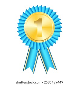 Icono de roseta de oro. Insignia número uno. Premio Cinta Azul. Medalla al logro.