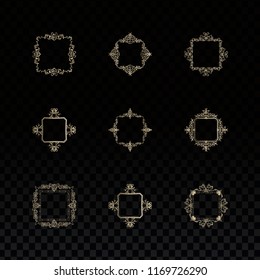 Gold rosette wicker border collection. Vintage vector symbol for decoration text, certificate and page decor in advertising. Business flourish sign and classic logo. Motifs frames and ornate elements.