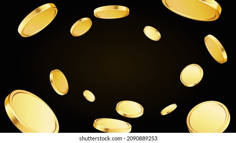 Gold rotating coins. Gambling game, casino 3d golden cash. Background for jackpot win. Flying coins, or flying money. Money vortex. 3d realistic coins. Vector illustration