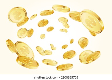 Gold rotating coins. Gambling game, casino 3d golden cash. Background for jackpot win. Flying coins, or flying money. Money vortex. 3d realistic coins. Vector illustration