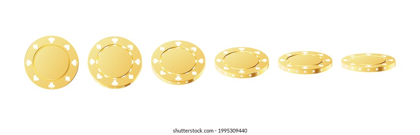 Gold rotating poker vip chips. Gambling game, casino 3d golden chips. Vector illustration