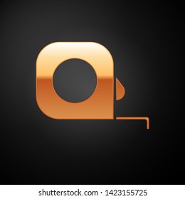 Gold Roulette construction icon isolated on black background. Tape measure symbol.  Vector Illustration