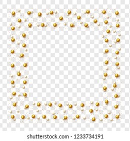 Gold round beads and pearls isolated on a transparent background