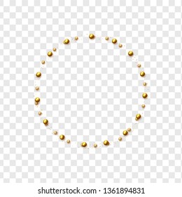 Gold round beads and pearls isolated on a transparent background