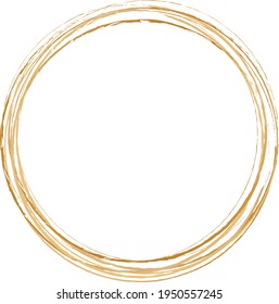 gold round brush painted ink stamp circle banner on white background