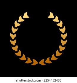 Gold Round Chaplet Reward for Winner Silhouette Icon on Black Background. Golden Laurel Wreath Award. Victory Symbol. Leader Trophy in Olive Leaves Branch Shape. Isolated Vector Illustration.