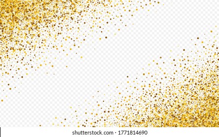 Gold Round Christmas Transparent Background. Anniversary Dot Banner. Yellow Rain Effect Card. Glow Bright Illustration.