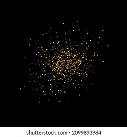Gold round, circles confetti isolated on black background. Vector illustration. Falling golden dust for party decoration, birthday celebrate, banner, anniversary or Christmas, New Year.Festival decor.