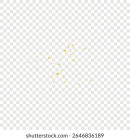 Gold Round Confetti on  Closeup to Magic Falling Bokeh with Birthday Athmosphere. Iridiscent Isolated Geometric Dust Particles. Luxury Illustration for Abstract Vector Border. Transparent Background
