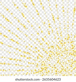Gold Round Confetti on  Luxury Illustration for Abstract Vector Border. Iridiscent Isolated Geometric Dust Particles. Closeup to Magic Falling Bokeh with Birthday Athmosphere. Transparent Background