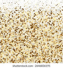 Gold Round Confetti on  Luxury Illustration for Abstract Vector Border. Closeup to Magic Falling Bokeh with Birthday Athmosphere. Iridiscent Isolated Geometric Dust Particles. Transparent Background