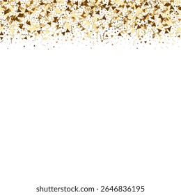 Gold Round Confetti on  Luxury Illustration for Abstract Vector Border. Closeup to Magic Falling Bokeh with Birthday Athmosphere. Iridiscent Isolated Geometric Dust Particles. Transparent Background