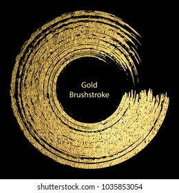Gold round design templates for poster, brochure, invitation, cover book, catalog,  logo, banners. Vector golden abstract background. Gold brushstroke.
