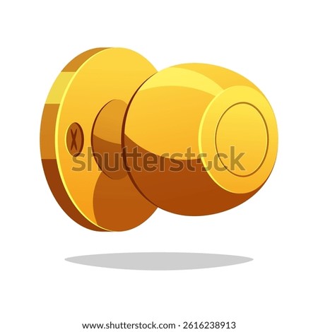 Gold round door knob handle vector isolated on white background.