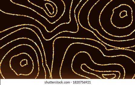 Goldener Rundeffekt brauner dunkler Hintergrund. Art Sequin Hintergrund. Gelbes Staubvektordesign. Polka Falling Texture.