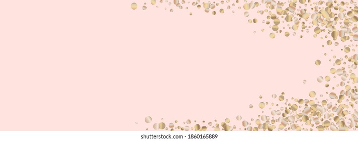 Gold Round Effect Panoramic Pink Background. Paper Sparkle Postcard. Yellow Confetti Luxury Banner. Splash Bridal Texture.