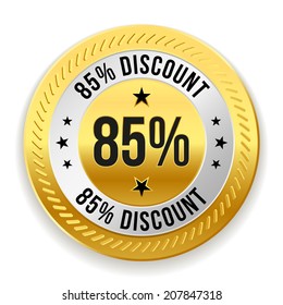 Gold round eighty-five percent discount badge on white background