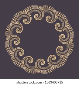 Gold round floral frame vector illustration. Circular flower design. 