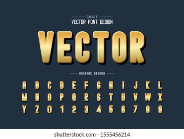 Gold round font and alphabet vector, Golden letter typeface and number design, Graphic text on background