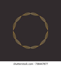 Gold round frame with floral elements. Greeting card with place for text, gold menu and invitation border. Vector illustration.