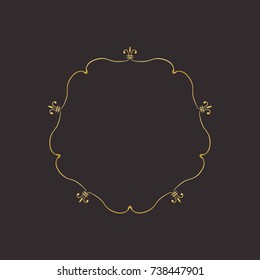 Gold round frame with floral elements. Greeting card with place for text, gold menu and invitation border. Vector illustration.