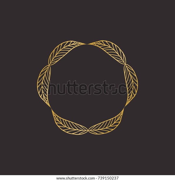 Gold round frame with floral elements.\
Greeting card with place for text, gold menu and invitation border.\
Vector illustration.