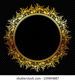 Gold round frame. Flower pattern. Luxury style. Gold background.