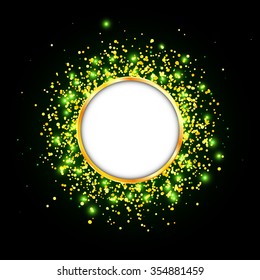 Gold round frame. Gold glitter background