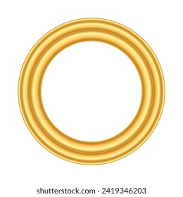 Gold round frame. Golden luxury circle logo. Realistic metallic border. Elegant premium ring, emblem. Vector illustration eps10. Object isolated on white background.