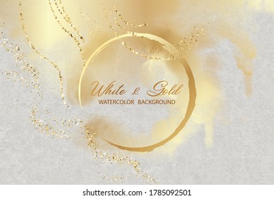 Gold round frame on abstract watercolor background