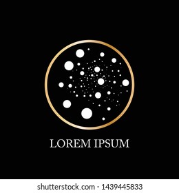 Gold round frame on a white background. Golden Label, logo design element. Vector illustration