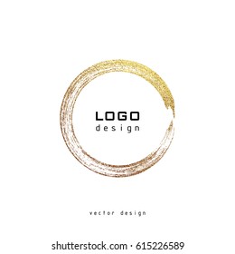  Gold round frame on a white background. Golden Label, logo design element. Vector illustration